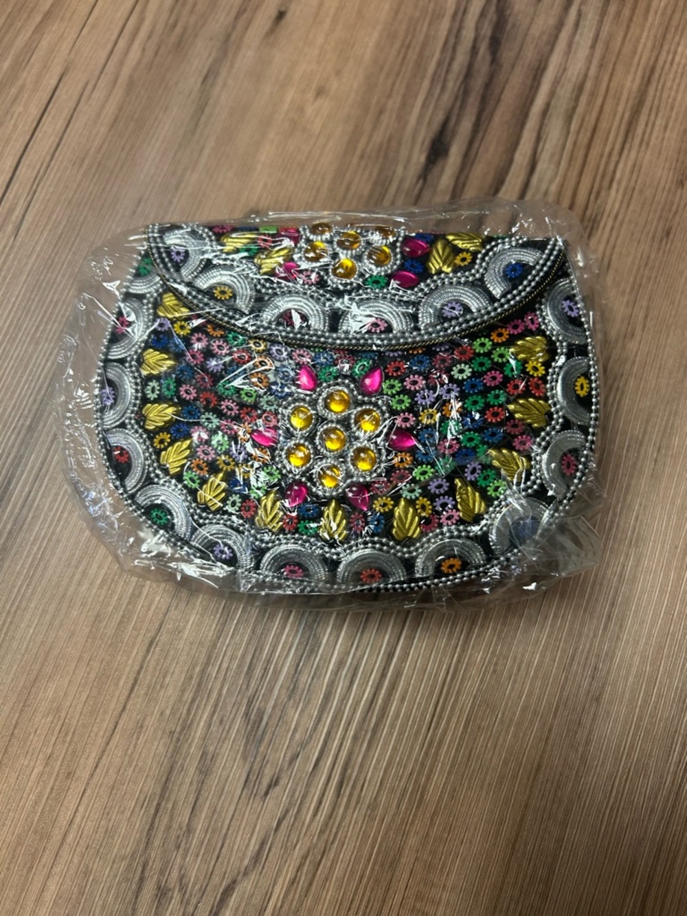 Beaded Multicolor Half-Moon Evening Clutch